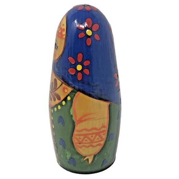 Matryoshka Russian Chime Doll Vintage Hand Painted Roly Poly Folk Art Set of 2 - Picture 9 of 15